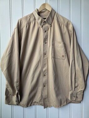 Ariat Tan Button Down Western Cowboy Heavy Cotton Shirt Mens XXL